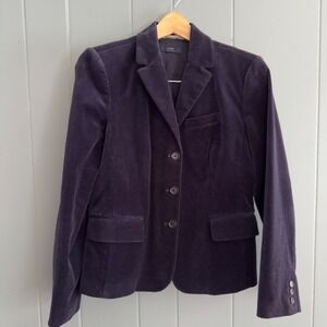 J.Crew Navy Velvet Blazer Jacket Womens 6 Blue 3 Button Career 90s Office Preppy